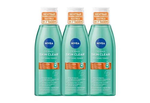Nivea Gesichtspflege 3 x Derma Skin Clear Refining Toner 200 ml Set, 3-tlg.