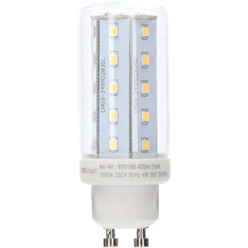 LED Leuchtmittel T30 Röhre 4W GU10 Corn 3000K - Energiesparlampe mit warmweißem Licht (3000K) und 360° Abstrahlwinkel, ideal für Wohnräume und vielseitig einsetzbar.
