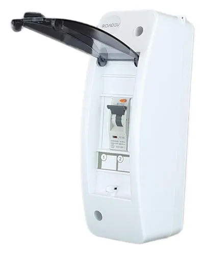 RoadEu Leitungsschutzschalter mit Fehlerstromschutzschalter 16A Typ A - Verteilerkasten für sichere Stromversorgung, integriertem 16A Leitungsschutzschalter und Typ A Fehlerstromschutz. Ideal für Heim- und Werkstattgebrauch, einfach zu installieren und IP42 geschützt.