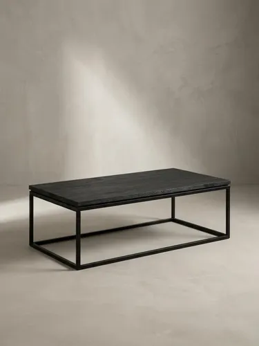 Design Couchtisch 120x60 cm aus Mango Massivholz und Metall Schwarz