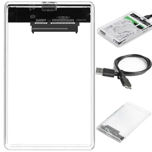 Retoo Festplattengehäuse 2,5 Zoll USB 3.0 für 12/7.5 cm SATA I/ II/ III SSD mit USB Kabel, Externes Gehäuse, Festplatte Gehäuse mit werkzeuglose Montage, werkzeugfreie Externes Case, Transparent