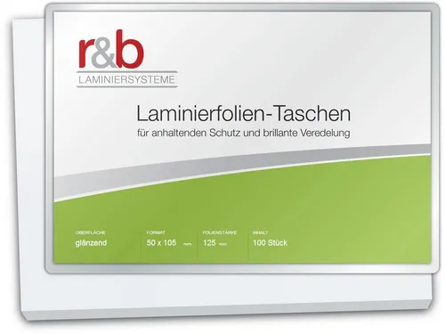 r&b Laminiersysteme Schutzfolie Laminierfolien 50x105 mm, 2 x 125 mic,glänzend, Thekenpreisschilder