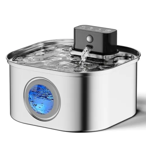 OrdasPet Katzenbrunnen Kabellos, Trinkbrunnen für Katze Edelstahl, 3.2L Katzenbrunnen mit Bewegungsmelder, 4200 mAh Akku Leiser Wasserpumpe mit Wasserfilterpatrone