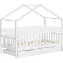 ML-DESIGN Spielbett Hausbett Kinderbett mit Stauraum und Matratze, 80x160cm - Betten: Charmantes Hausbett aus massivem Kiefernholz mit zwei Schubladen für praktischen Stauraum. Inklusive Lattenrost und hypoallergener Matratze für gesunden Schlaf.