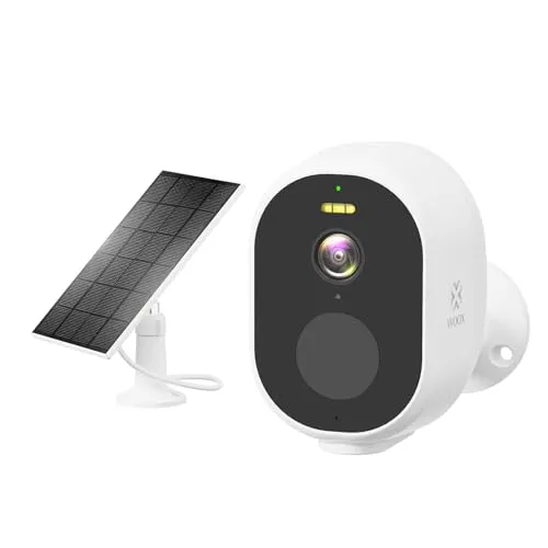 Woox Überwachungskamera Aussen Solar 2,5K 4MP, WLAN Kamera Überwachung Aussen Kabellos mit Akku, Licht Farbnachtsicht, PIR-Bewegungserkennung, IP65, 2,4GHz (Weiß)