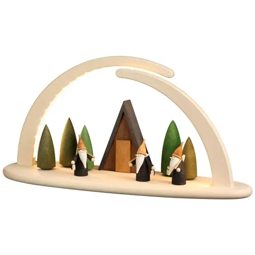 Seiffener Volkskunst eG LED Schwibbogen Bergwichtel - Schwibbögen, handbemalt und mit USB-Stecker, Höhe 21 cm – ein wunderschönes Geschenk für Sammler und eine stimmungsvolle Dekoration.