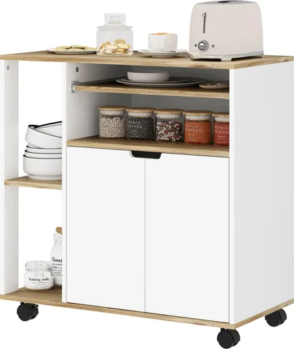 Rollender Küchenwagen mit Stauraum, Schrank, verstellbare Regale, für Küche, Wohnzimmer, Esszimmer, Weiß