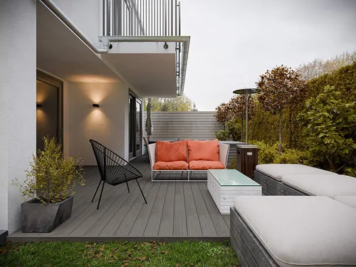 Terrassendiele BPC mono-extrudiert Grau Massivprofil - WPC-Terrassendiele in Grau, ideal für langlebige Terrassen. Mit Clipmontage für eine einfache Installation und geprüfter Qualität für den Außenbereich.