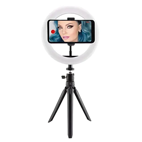 Produktbild KSIX Dimmbare Tischstativ Lichtring LED Ring Licht für Handy, 3 Lichttemperaturen und 10 Helligkeitsstufen, Ring Light für Tik Tok, Fotografie, Selfie
