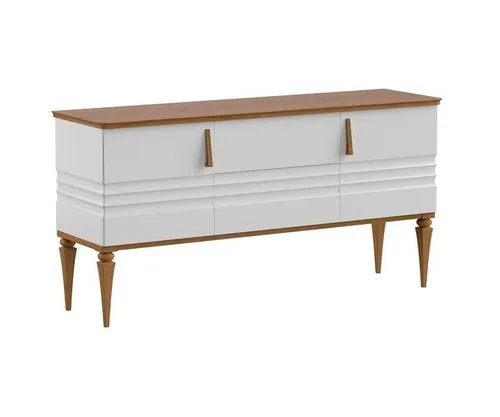 Elegante Anrichte Buffetschrank Sideboard in Weiß - Stylisches Sideboard aus massivem Holz, ideal für Esszimmer. Mit 3 Türen und großzügigem Stauraum (164 x 46 x 89 cm). Perfekt für eine stilvolle Raumgestaltung.