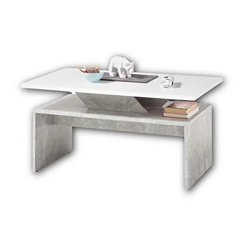 Stella Trading ALLEGRA Moderner Couchtisch in Beton Optik - Beistelltisch fürs Wohnzimmer mit erhöhter Tischplatte für zusätzlichen Stauraum und modernem Design, ideal für stilvolle Wohnräume - Maße: 100 x 50 x 60 cm