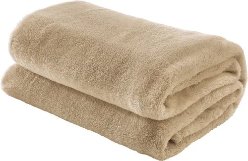 Erwin Müller Teddy-Fleece-Wohndecke Salerno, Fleece-Decke, Kuscheldecke beige Größe 130x170 cm - flauschig weich, pflegeleicht