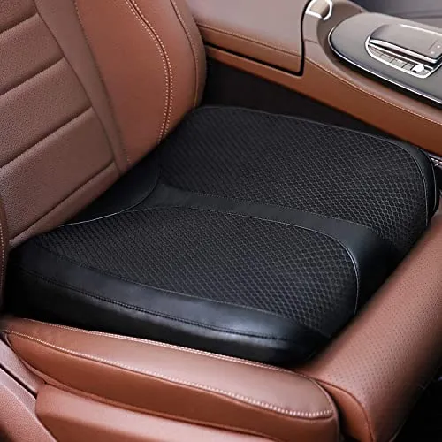 QYILAY Leder Memory Foam Sitzerhöhung im Auto, Keilkissen Auto, Sitzerhöhung Erwachsene, Ergonomisches Sitzkissen, Steißbein Entlastung,für Das Auto,Bürostuhl. (Mesh-schwarz)
