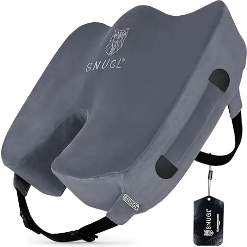 SNUGL Sitzkissen orthopädisch Memory Foam Steißbeinkissen | Stuhlkissen gegen Rückenschmerzen | Ergonomisches Keilkissen für Bürostuhl, Auto, Rollstuhl & Gaming Stuhl – Standard Hellgrau