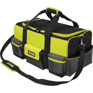 RYOBI Handwerkertasche Größe L RSSLTB1 - Werkzeugtasche mit robustem 600D Polyester, 3 Fronttaschen, 8 Werkzeugschlaufen und gepolstertem Schultergurt für maximalen Komfort und Langlebigkeit.