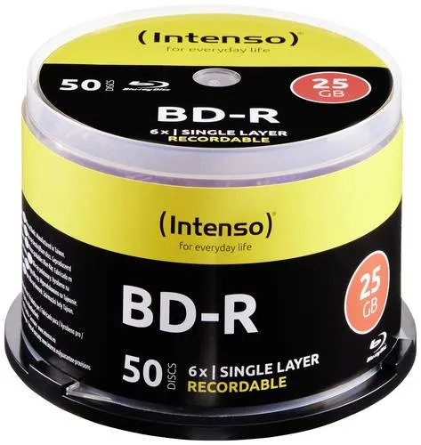 Intenso Blu-ray 5001115 - 25GB BD-R Spindel, 50 Stück, ideal für sichere Speicherung von Musik, Fotos und Dokumenten