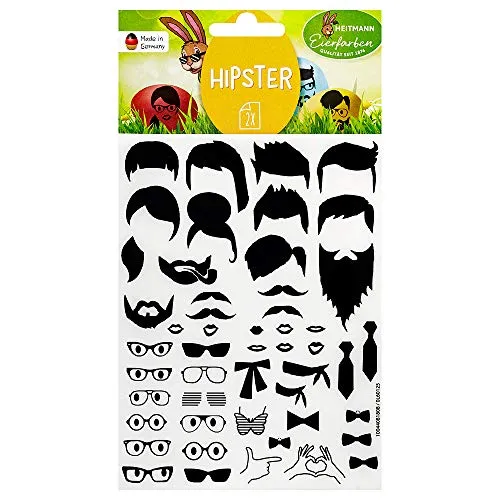 Eierfarben HEITMANN Deco-Sticker - Hipster - lustige Aufkleber für Ostereier - für gekochte und ausgeblasene Eier - Ostern, Ostereier dekorieren, 1007806, neue version