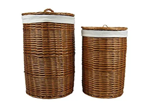 Lycce Wäschekorb rund aus Weide - Eleganter Wäschekorb aus handgeflochtenem Weidengeflecht mit abnehmbarem Deckel und waschbarem Stoffeinsatz. Ideal für Wäsche und andere Gegenstände, bringt Wärme in jeden Raum.