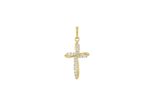 Amor Motivanhänger Damen Anhänger mit Zirkonia, Gold Kreuz - Eleganter Anhänger für Damen aus 585er Gold mit 19 funkelnden Zirkonia-Steinen, zeitloses Kreuz-Design, ideal für besondere Anlässe und als stilvolles Geschenk.