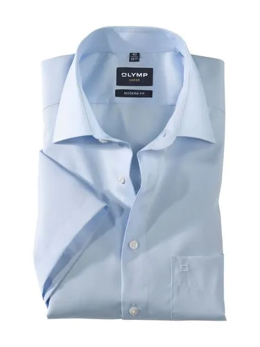 OLYMP Herren Businesshemd Langarm Luxor - Einfarbig, modern fit, New Kent, blau 15,41 - Herrenhemden: Pflegeleichtes Businesshemd mit modern fit Schnitt und elegantem New Kent Kragen für stilvolle Auftritte im Büro.