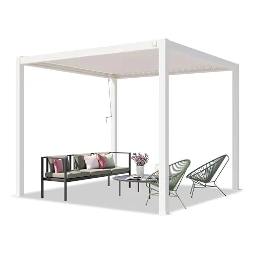 PRIMEYARD 3x3m Pergola in Weiß mit Lamellendach - Pavillon mit verstellbarem Lamellendach für optimale Belüftung und Schatten. Hochwertige Materialien garantieren Stabilität und Witterungsbeständigkeit, ideal für ganzjährige Nutzung.