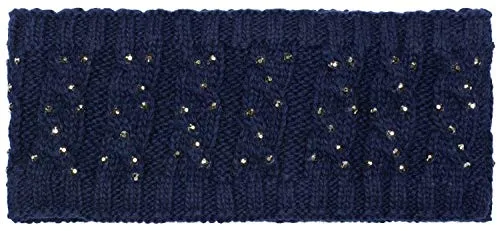 styleBREAKER Damen Stirnband mit Zopfmuster und Strass, weiches Fleece Innenfutter, Haarband, Headband 04026001, Farbe:Dunkelblau