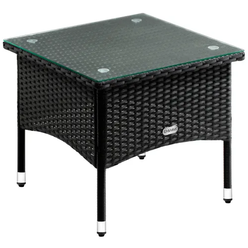 Casaria Beistelltisch aus Polyrattan 50x50x45cm - Ablagetisch aus wetterfestem Polyrattan mit höhenverstellbaren Füßen und eleganter Glasplatte – ideal für Innen- und Außenbereich.