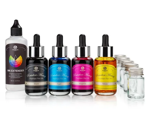 Octopus Fluids RIMIK Rainbow Ink Mixing Kit - Tinten-Misch-Set für kreative Köpfe, mit CMYK-Grundfarben und 100 ml Extender für unendliche Farbnuancen. Made in Germany, ideal für individuelle Füllhaltertinten.