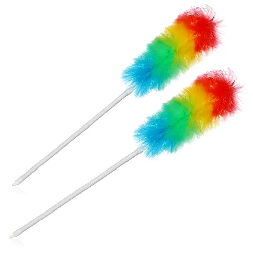 com-four® 2X Staubwedel mit Teleskopstiel - Staubwischer extra lang und ausziehbar - Spinnweben-Besen in bunten Farben - 85-122 cm (02 Stück - Regenbogen)