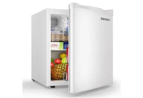 EUHOMY Kühlschrank 46L Mini-Kühlschrank mit Gefrierfach,reversibler Einzeltür Minikühlschrank, 45.8 cm hoch, 44.5 cm breit, 7-stufigem Thermostat Kühlfach, 39 dB, für Schlafzimmer/Büro