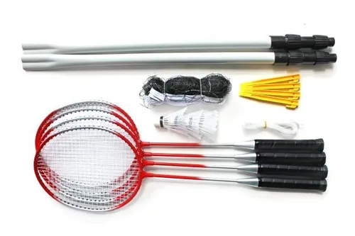 TrendLine Badminton-Set 8-teilig Badmintonschläger Badmintonnetz Badmintonball