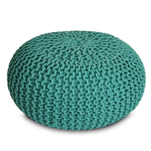 Amago home Strickhocker Pouf Ø45 o. 55cm Bodenkissen Sitzpouf XXL Baumwolle nachhaltig Größe ø 55 cm, Farbe türkis