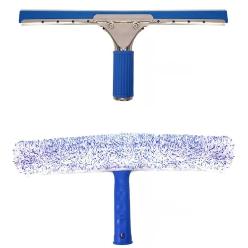 TRIXES 2-in-1 Fensterreinigungsset - Mikrofaser-Fensterreiniger mit Gummi-Abzieher - Auto-Reinigungsset - 2-in-1-Kombiset aus streifenfreiem Glasschrubber und- Bad- & Küchenzubehör für Zuhause