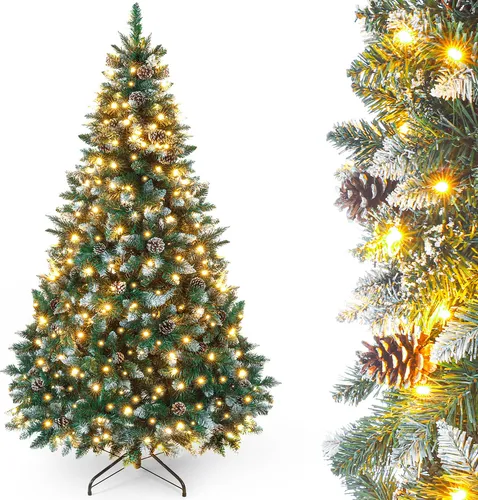 Yorbay Künstlicher Weihnachtsbaum mit LED Beleuchtung 210 cm - Weihnachtsbaum mit 1400 Spitzen und 470 Lichtern, ideal für festliche Dekoration. Erhältlich in 150, 180 oder 210 cm, inklusive Ständer für einfache Montage.