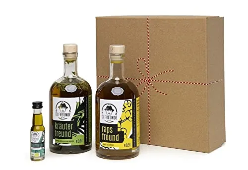 DIE ÖLFREUNDE Geschenkbox „Duo“ 2 x Öl|2 erlesene Speiseöle|hochwertige kaltgepresste Öle|nachhaltige Öle mit Omega 3 und Omega 6 Fettsäuren|Perfekte Geschenkidee
