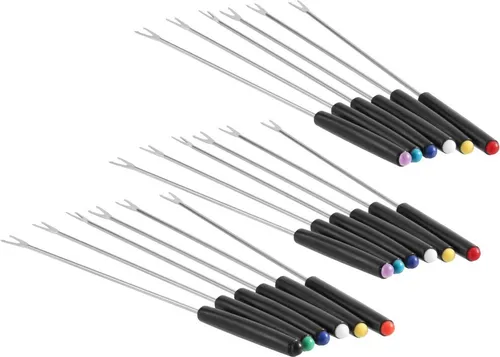 Fackelmann Fonduegabeln Set, Fonduebesteck aus Edelstahl, Fonduespieße mit farbigen Kunststoffgriffen, hochwertiges Besteck, Spieße für Fleich, Käse usw. (Farbe: Silber/Schwarz), Menge: 18 Stück