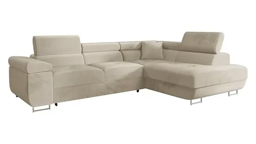 Mirjan24 Ecksofa Torezio mit Bettkasten - Sofas & Couches: Ecksofa mit Schlaffunktion, einstellbare Kopfstützen und großzügige Schlaffläche von 198 x 125 cm – ideal für Gäste und entspannte Abende.