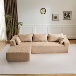 Ecksofa Modernes Samtcord Schlafsofa, Sofa klein L-Form Couch 3-Sitzer Ecksofa, Zweisitzer+Chaiselongue, kleine Wohnlandschaft - Beige