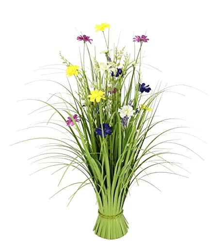 I.GE.A. Kunstpflanze Gras mit bunten Cosmeablüten, 68 cm - Kunstgräser, pflegeleicht und langlebig, ideal für Innenräume und geschützte Außenbereiche. Bringt Farbe und Leben in Ihr Zuhause, Büro oder Gastronomie.