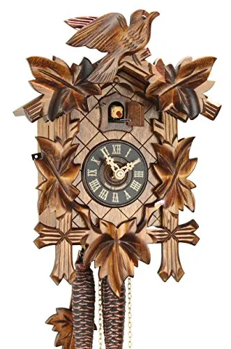 Eble Kuckucksuhr Original Schwarzwälder Kuckuckuhr Echtholz mechanisches 1-Tag Laufwerk NEU VDs Zertifikat Fünflaub 28cm- 28-01-12-10