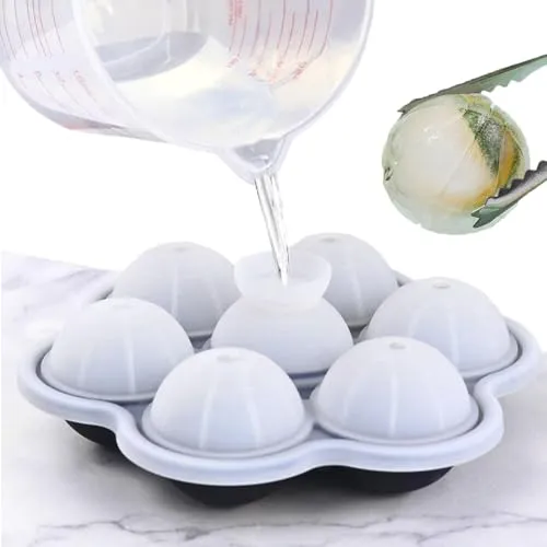 Eiswürfelform Silikon, BPA-Frei Große Eiskugelform, 7 Runde Kugel Eiswürfelbehälter, Faltbar Auslaufsicher 5cm Runde Eiswürfel Silikon Eiswürfelbereiter für Gekühlte Whisky Saft