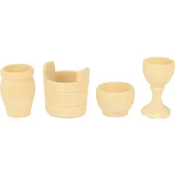 Miniaturset Krippenzubehör 4-teilig Holz ca. 2,2 cm Deko - Beige