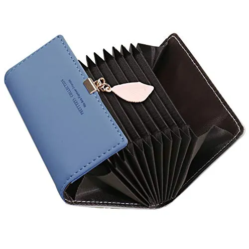 Kreditkartenetui Damen, SAMKING Frauen Leder RFID-Schutz Kartenhalter Geldbörse Klein Geldbeutel Reißverschluss Portemonnaie (Dunkelblau)