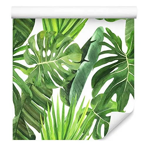 Muralo Tapete 10m Rolle Vlies Tapete Monstera Blumen Pflanzen Blätter Natur Dschungel Vliestapete 1000 x 53cm Wand Tapete Wohnzimmer Schlafzimmer Moderne Wanddeko Wand Dekoration