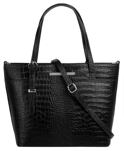 Cluty Handtasche Damen 021364 schwarz - Elegante Handtasche aus 100% Rindleder in modischer Kroko-Optik, ideal für stilbewusste Frauen. Mit praktischem Smartphonefach und durchdachter Innenaufteilung für optimale Organisation.