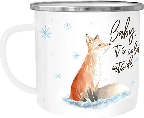 Autiga Emaille Tasse Becher Weihnachten Baby it`s cold outside Fuchs Weihnachtsbecher Weihnachtstasse Weiss-metall unisize