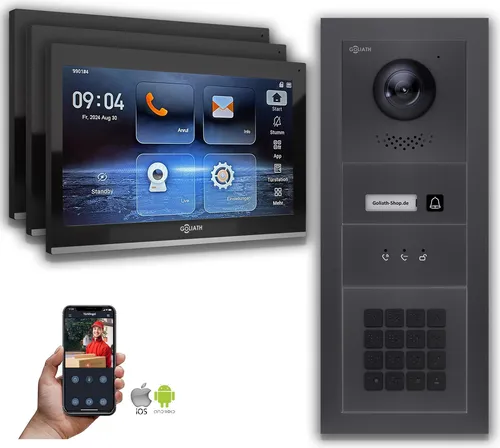 Goliath IP Video Türsprechanlage mit 10-Zoll Monitor und Zahlencode - Moderne Video-Türsprechanlage mit 10-Zoll Farbmonitor, HD-Kamera und Interkom-Funktion. Ideal für Einfamilienhäuser, bietet hohe Sicherheit und Benutzerfreundlichkeit.