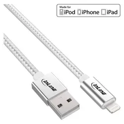 InLine® Lightning USB Kabel, für iPad, iPhone, iPod, silber/Alu, 1m MFi-zert. Kabel USB &