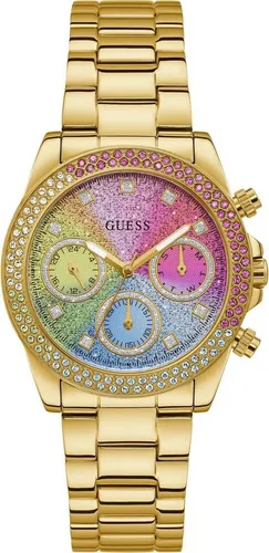 GUESS Damen Armbanduhr Sol 38 mm Gold GW0483L4 - Elegante Armbanduhr für Damen, 38 mm Edelstahlgehäuse, wasserdicht bis 5 ATM und mit glitzerndem Zifferblatt für einen glamourösen Look.