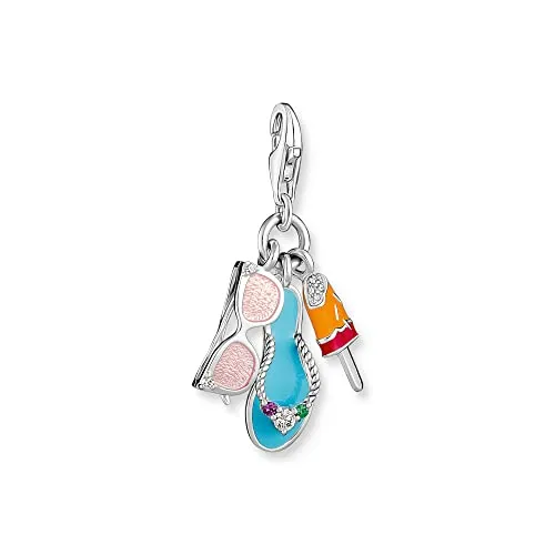 THOMAS SABO Charm-Anhänger Sonnenbrille, Flip-Flop und Eis - Clasp Charms für Damen, aus hochwertigem 925er Sterlingsilber, detailreich und farbenfroh – ideal für persönliche Schmuckstücke und als Geschenk.